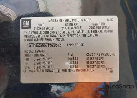 2007 GMC Sierra 2500Hd Slt from USA, damaged, VIN 1GTHK23637F520323